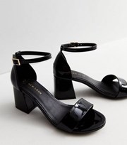 New Look Black Patent Strappy Block Heel Sandals